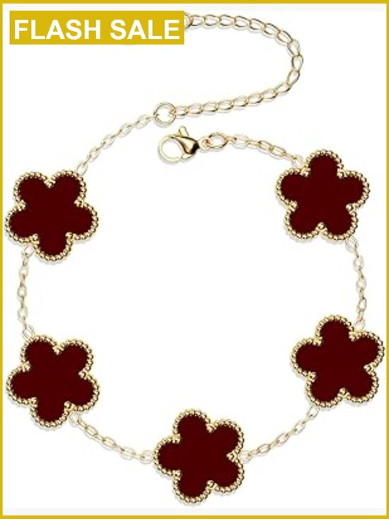 Jewelry - 18K Gold Plated Clover Bracelet Set Lucky Flower Leaf Bracelets Trendy Jewelry